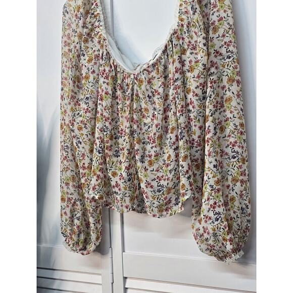 Flynn Skye From Rent The Runway Floral Crop Top Peasant Sleeve Medium Flowy Boho - Picture 3 of 7